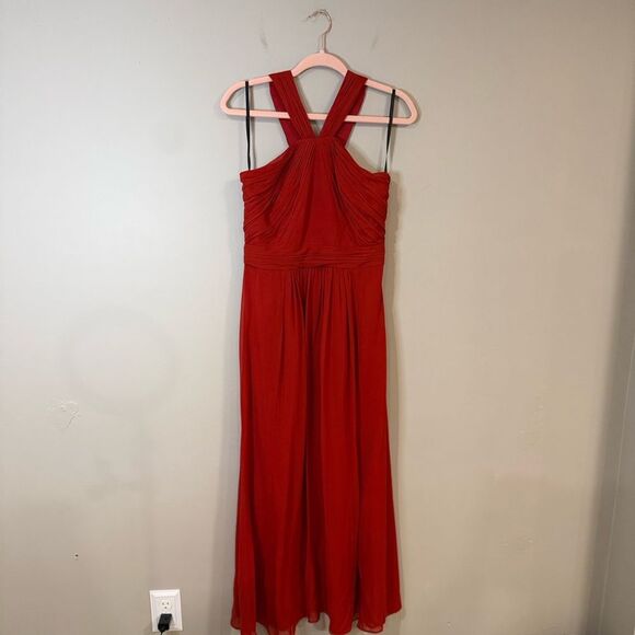bebe Dresses & Skirts - Bebe bright red flowy maxi dress‎ with unique halter top and gathered waist